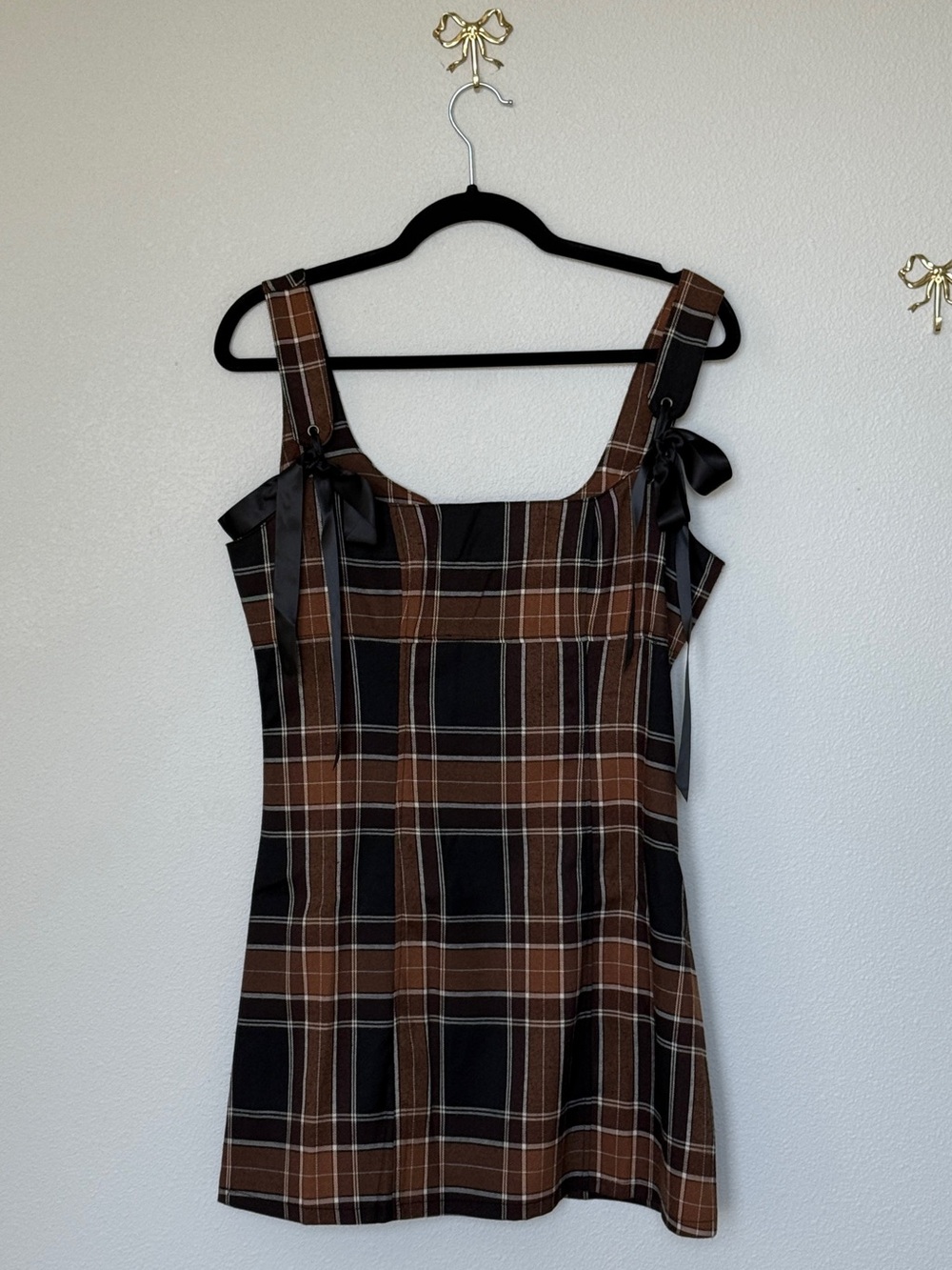 NWT Dolls Kill Plaid Mini Dress with Bow Straps